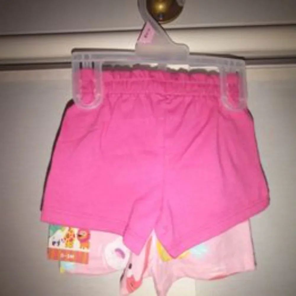 GARANIMALS baby girl 2 shorts 0/3 month pink & light pink w unicorns K-007